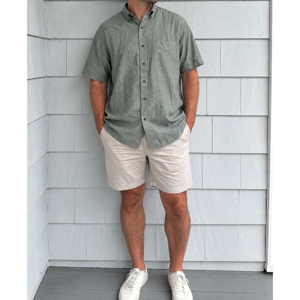 L.L.Bean Men's XL Sage Green Oxford Button Down Short Sleeve Cotton Shirt